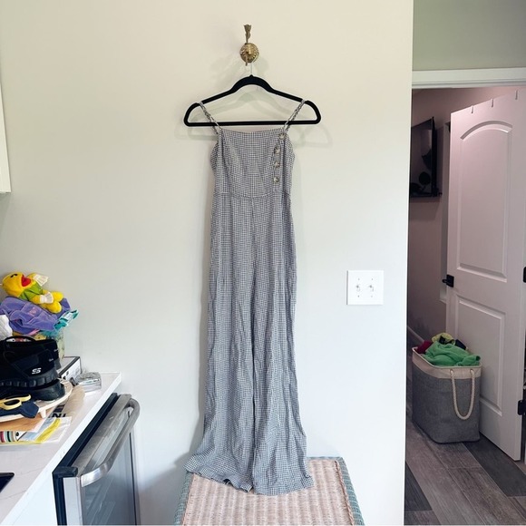 Urban Outfitters Blue + White Gingham Strapless Wide Leg Jumpsuit Size 0 - Picture 5 of 6